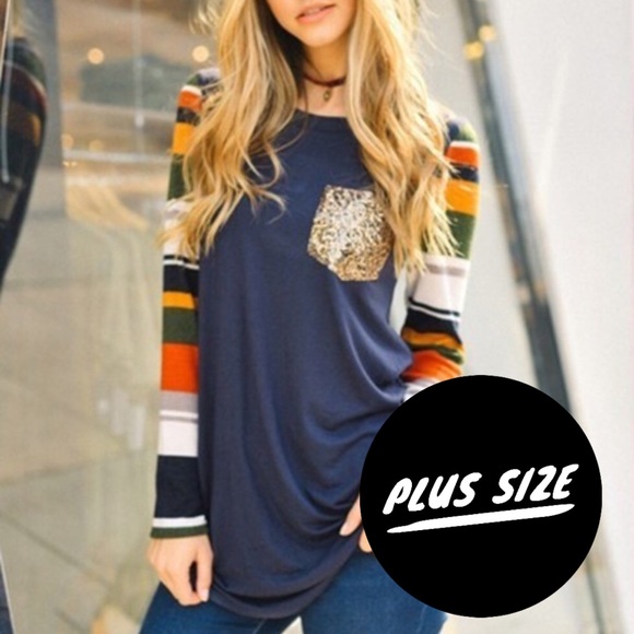 Trindy Clozet Boutique Tops - Plus Size Sequined Pocket Tee
